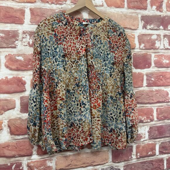 Spense Top Shirt Women's Medium Multicolor Abstract Plisse Casual Popover - Picture 2 of 8